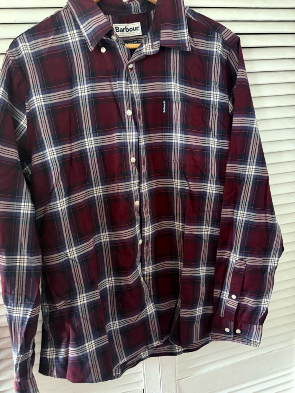 Barbour Burgundy and Navy Plaid Button-Down Shirt